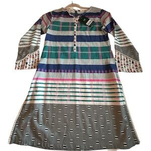 NWT Shirt Dress Striped Floral Multicolor Pearl Accents